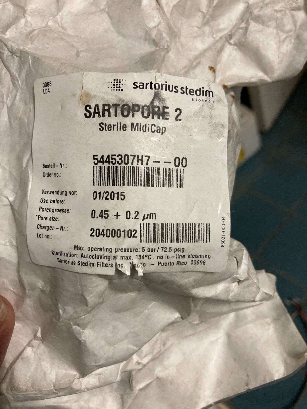 SARTORIUS Sartopore 2 Midicap HP PES Liquid Filter 0.45um 5445307H7-00