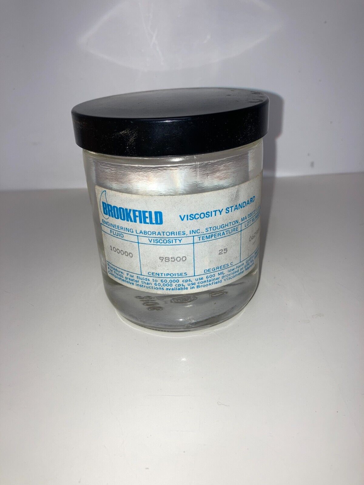 Brookfield Standards Fluid 100000 Viscosity 100000 cP (mPa-s) Temp 25C