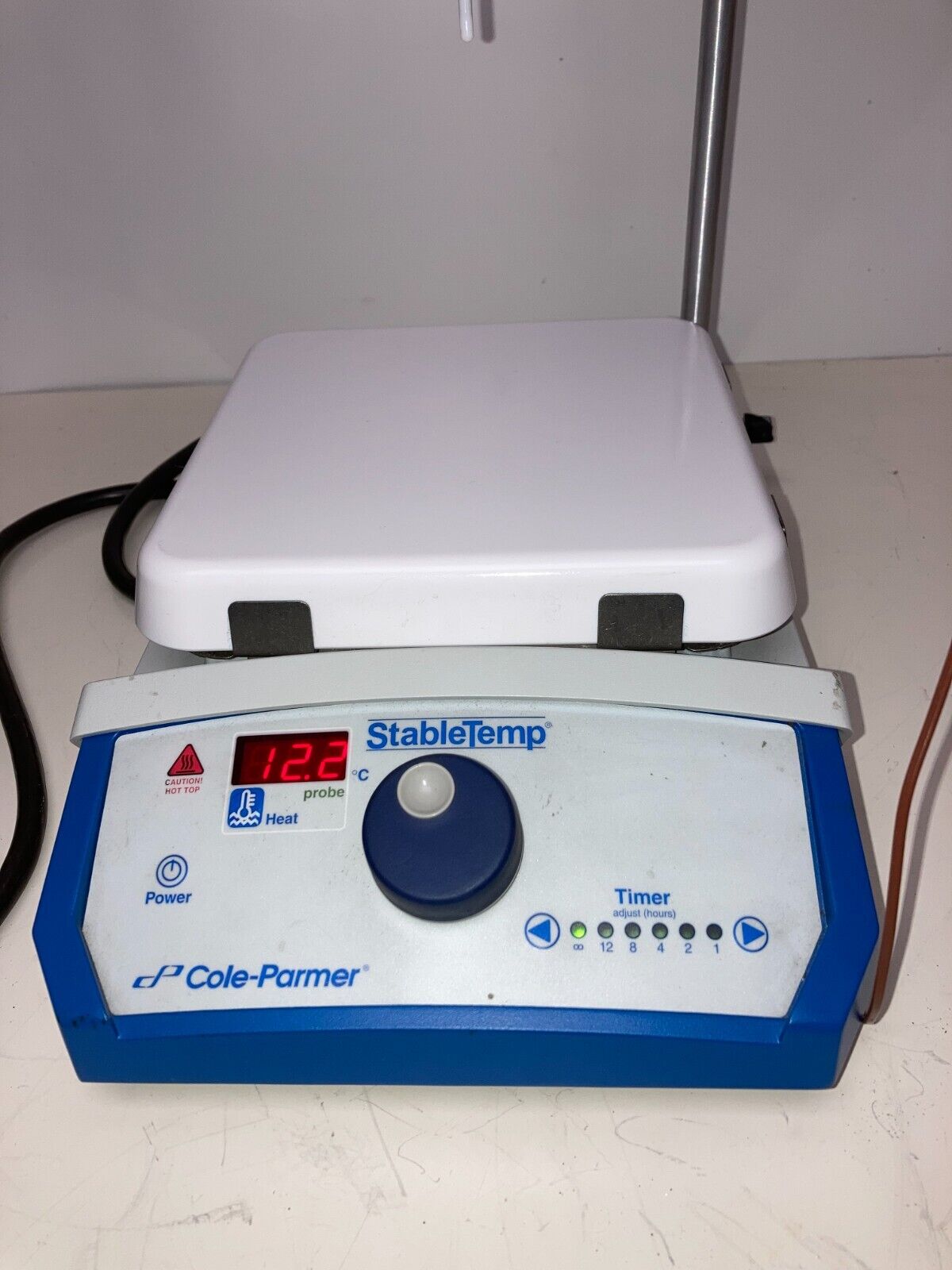 Cole-Parmer StableTemp Digital Ceramic Hot Plate, 7" x 7" w/ Probe & Support Rod