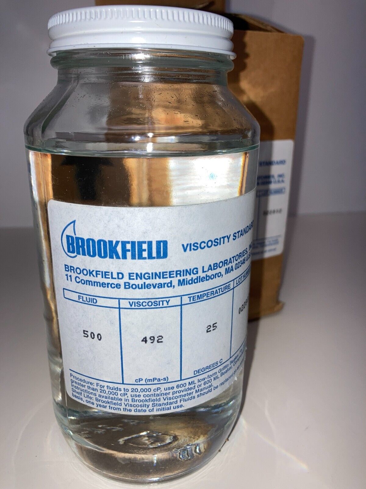 Brookfield Standards Viscosity Fluid 500 Viscosity 500 cP (mPa-s) Temp 25C