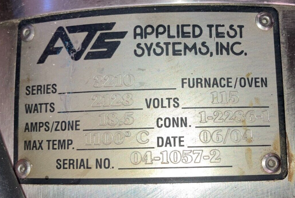 Applied Test Systems 3210 Split TUBE Furnace Max 1100 C 2128W