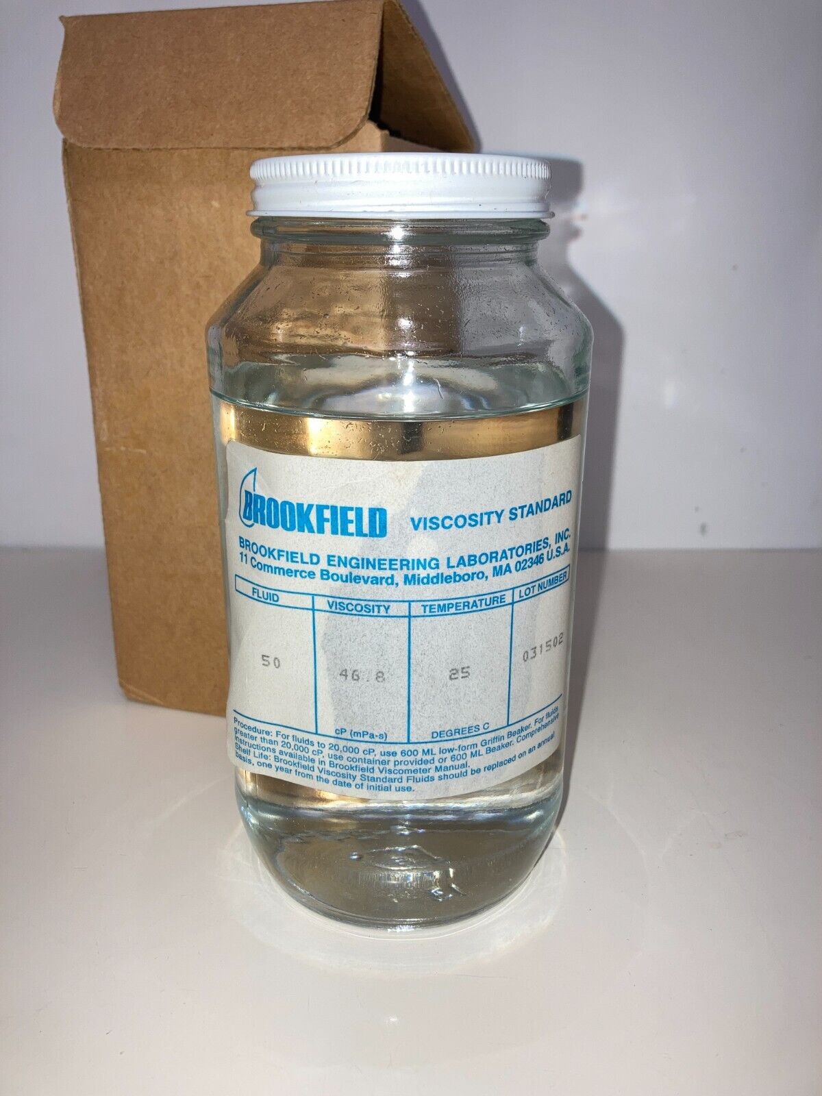 Brookfield Standards Viscosity Fluid 50 Viscosity 50 cP (mPa-s) Temp 25C