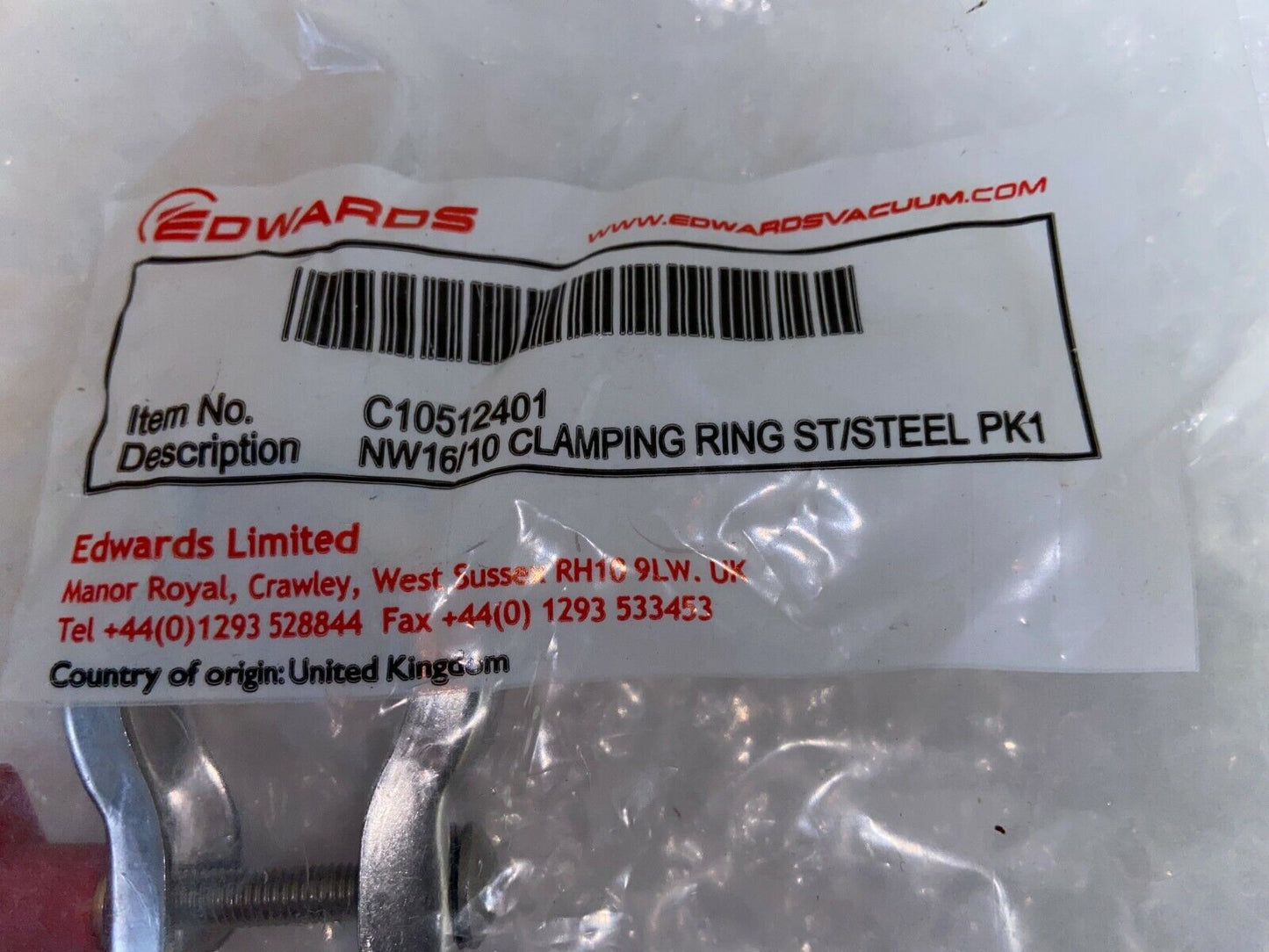 NEW Edwards C10512401, NW 16/10 Stainless Steel Vacuum Pump Clamping Ring