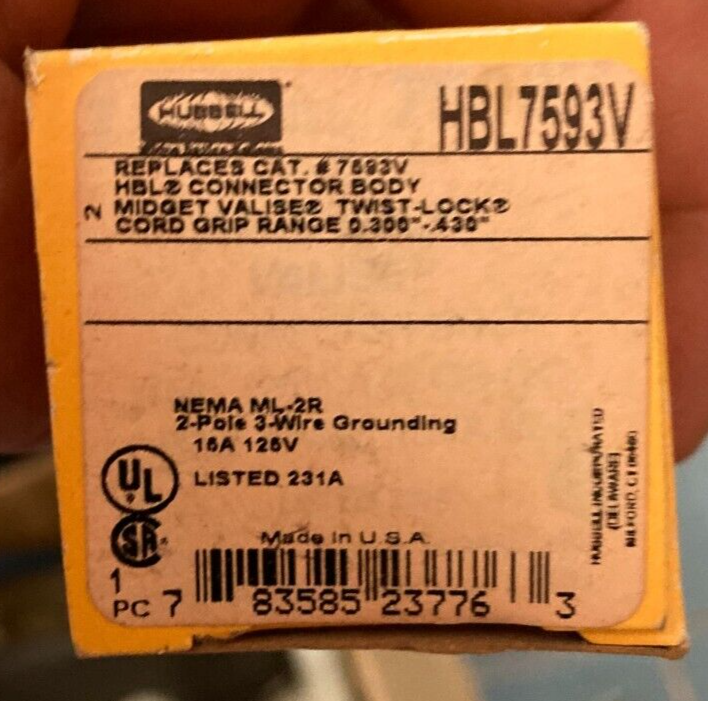 Hubbell Wiring Device-Kellems HBL7593V Connector 2 Pole 3 Wire 15 Amps 125Volts