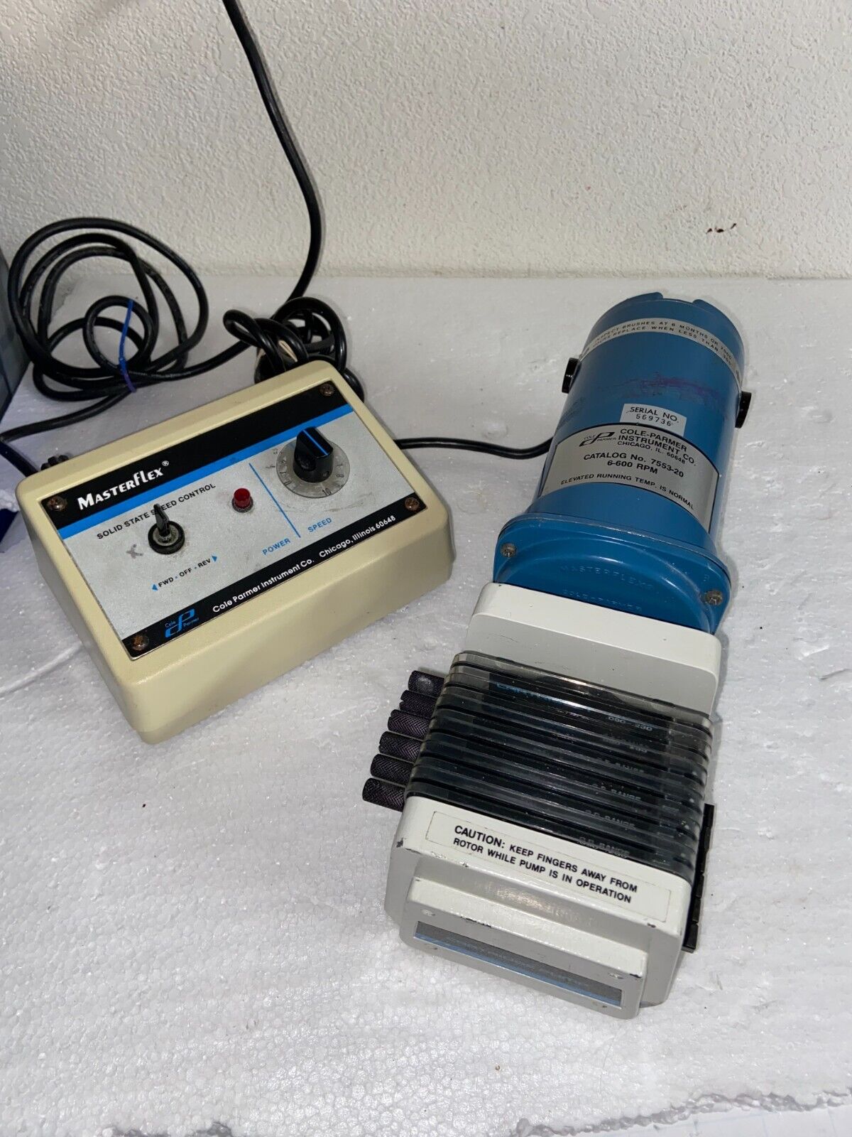 MASTERFLEX L/S Pump Drive 7553-02 W/ 7553-71 Controller  & Cartridge Pump Head