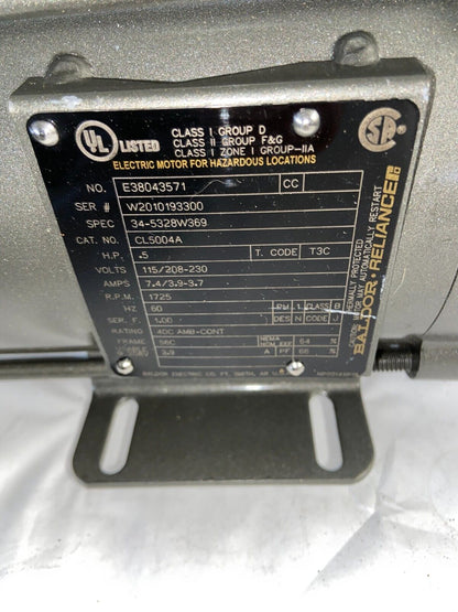 BALDOR CL5004A EXPLOSION PROOF BRAKE MOTOR  .5HP, 1725RPM, 1PH, 115-230VAC, 60HZ