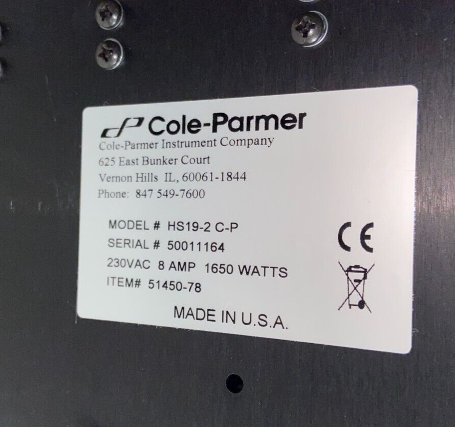 Cole-Parmer HS19-2 C-P Hot Plate / 9-Place Stirrer, 12 x 12 Ceramic Top 230VAC