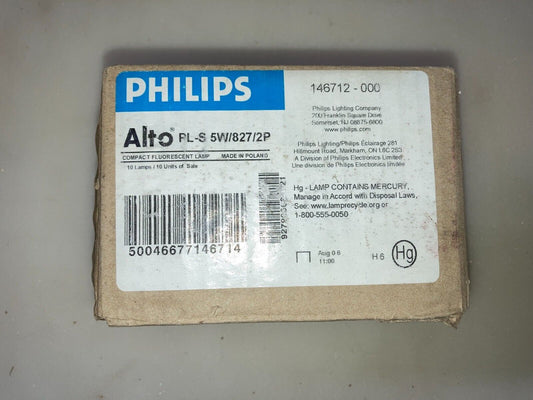 NEW 10 PACK PHILIPS ALTO COMPACT FLUORESCENT LAMP BULB ~ 5W 827/2P PL-S