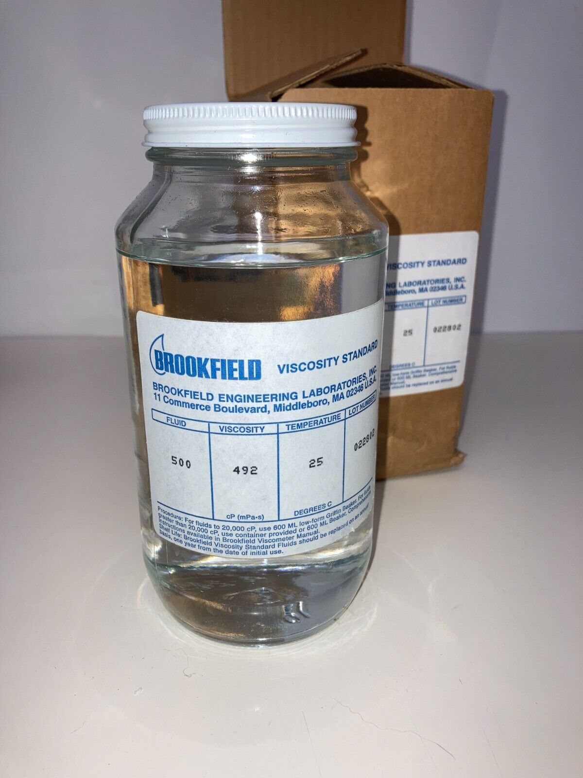 Brookfield Standards Viscosity Fluid 500 Viscosity 500 cP (mPa-s) Temp 25C