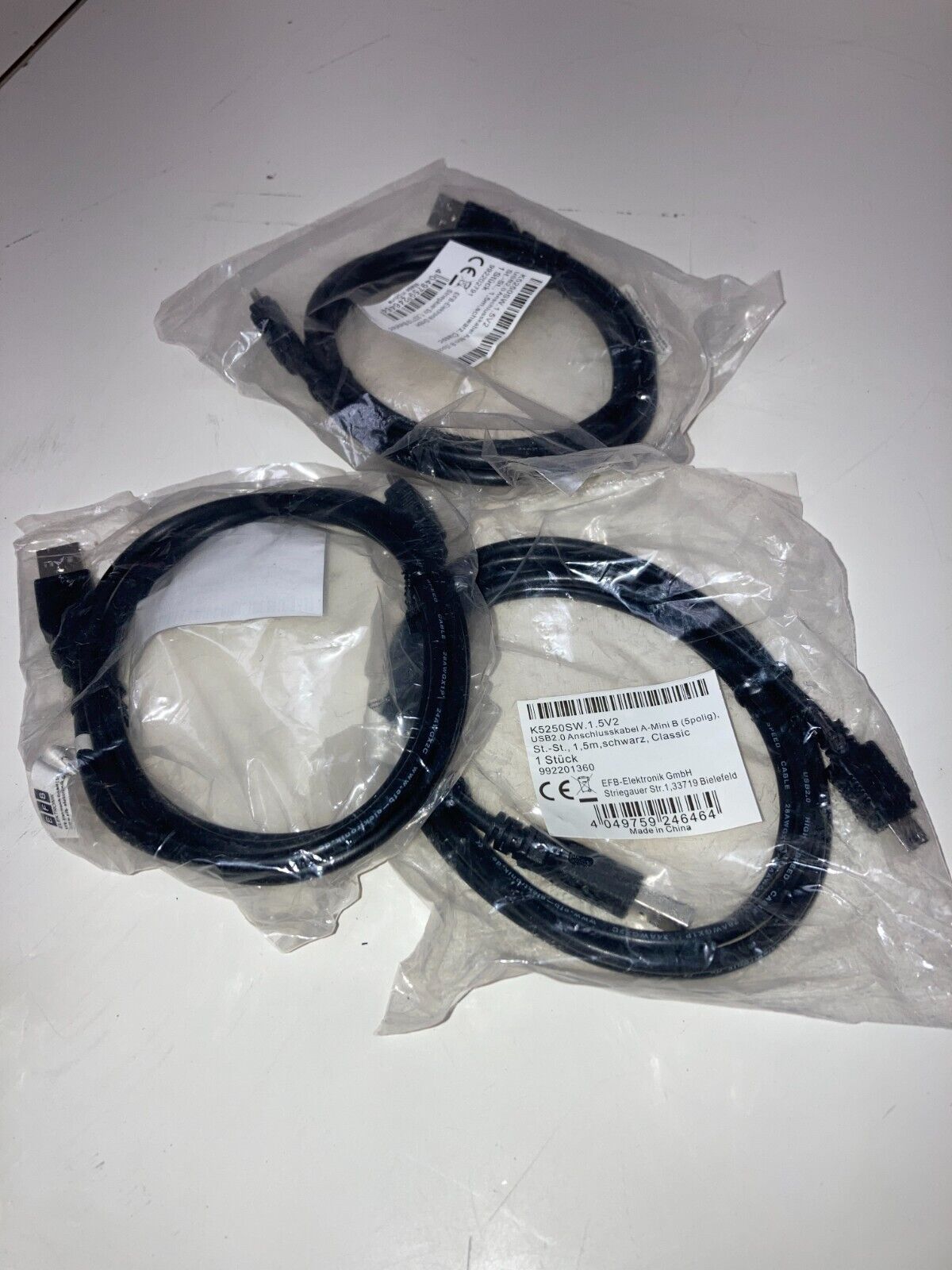 Lot of 3 EFB K5251SW.1 USB2.0 A to Mini USB B Male Male Black Connection Cables