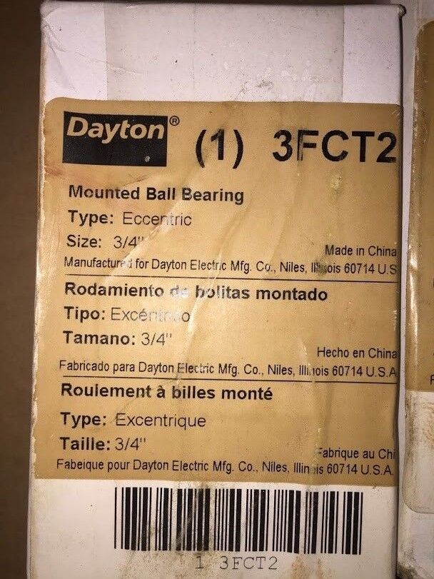 New In Box Dayton Mounted Ball Bearing 3/4" Bore 3FCT2