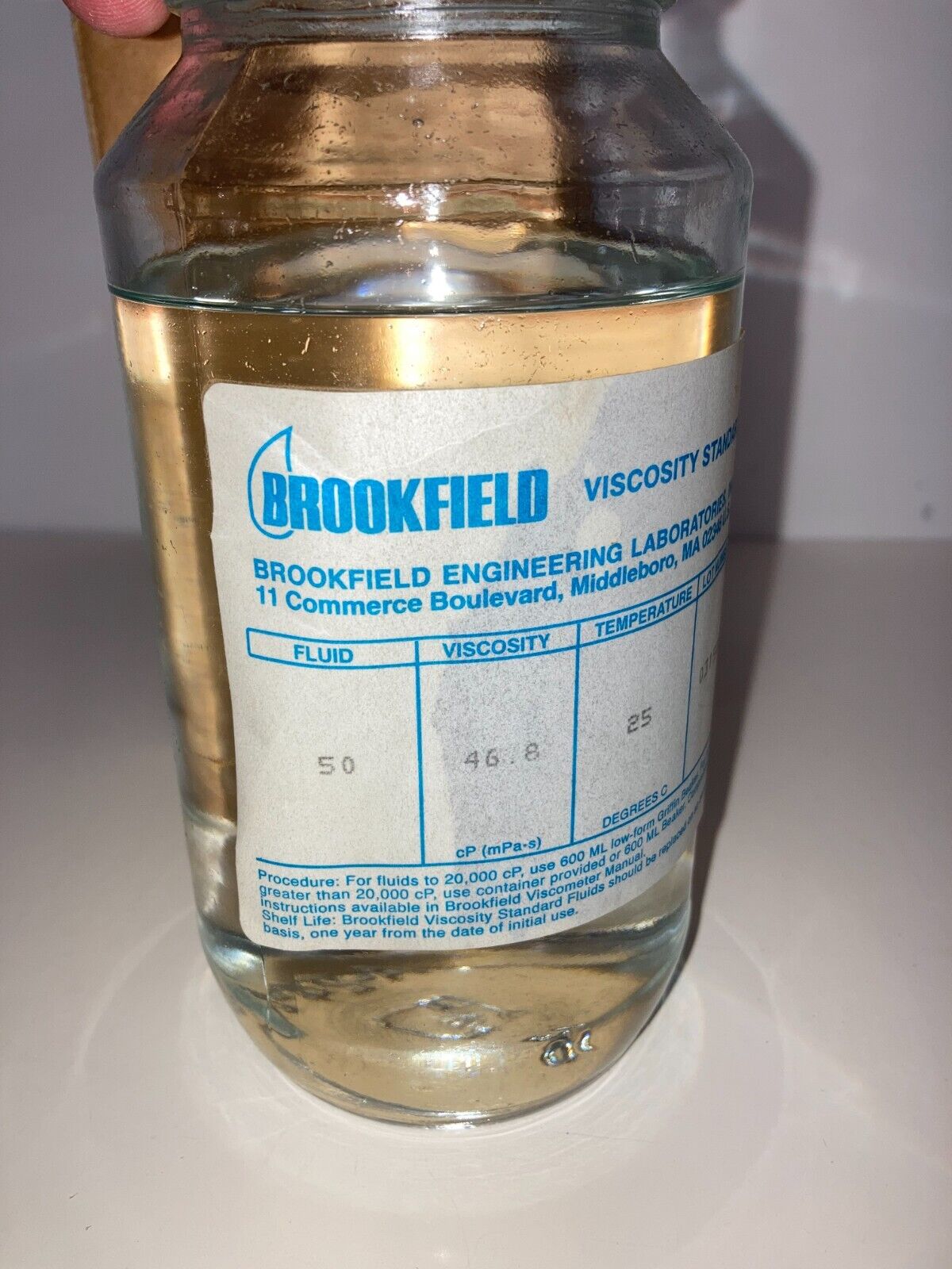 Brookfield Standards Viscosity Fluid 50 Viscosity 50 cP (mPa-s) Temp 25C