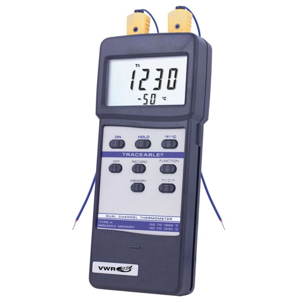 VWR 23609-230 Dual Channel Digital Traceable Thermometer w/ Thermocouple Probes