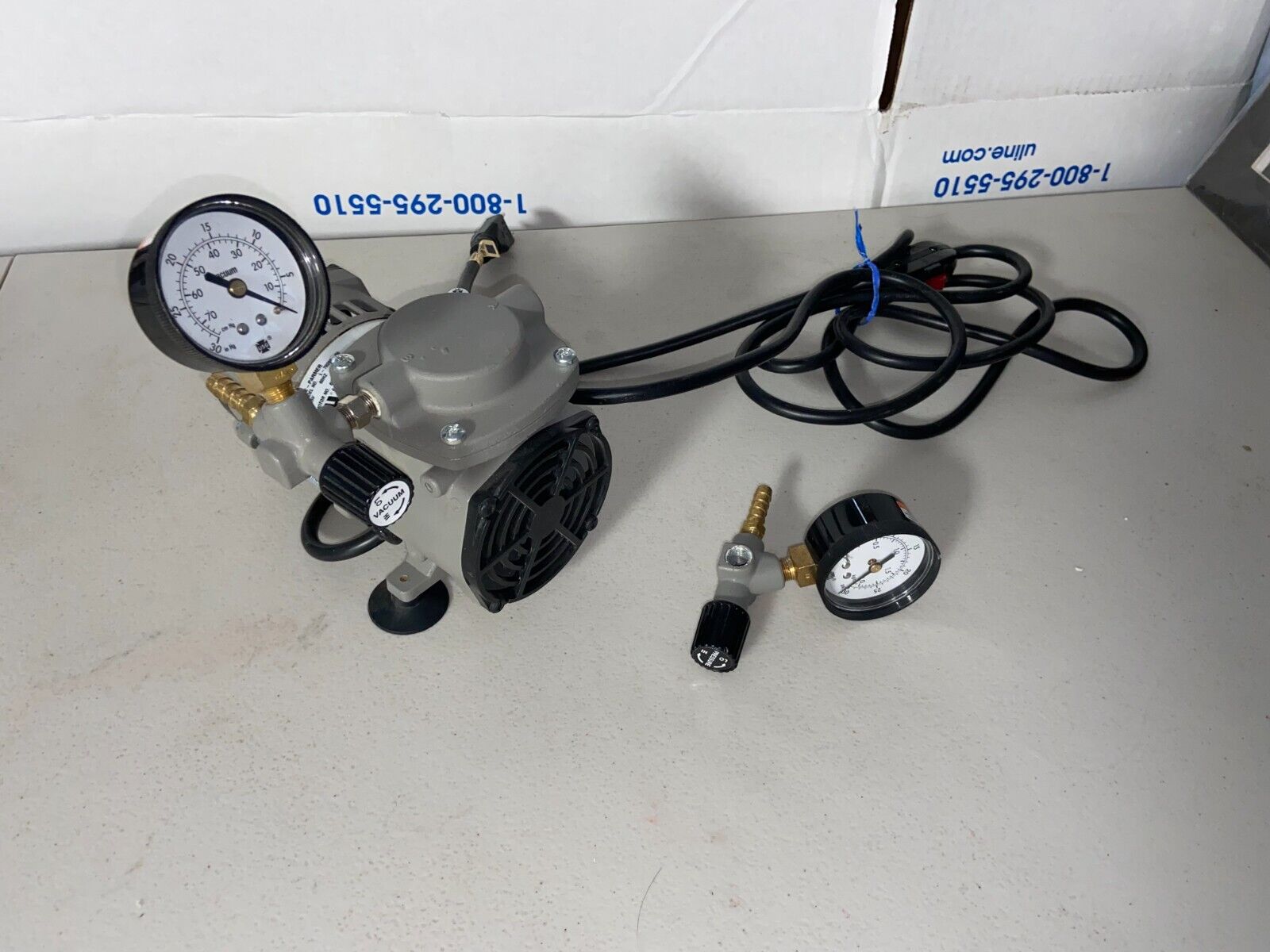 Cole Parmer PTFE-Coated Vacuum Pump, Gauge/Reg/Valve; 0.75 cfm/23.2"Hg-25psi