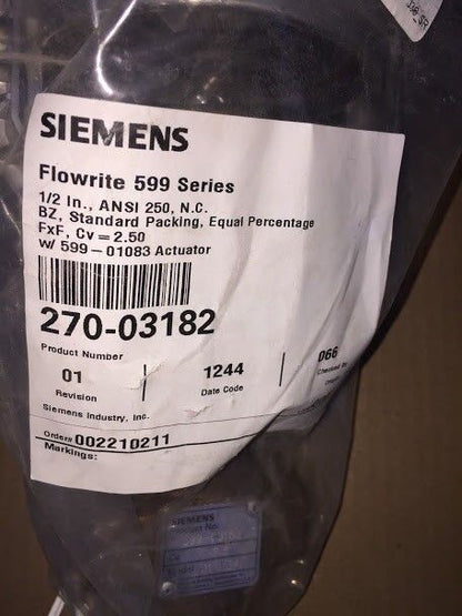 New Siemens (Powers) 270-03182 - 1/2" NPT Brass Control Valve 599 Series