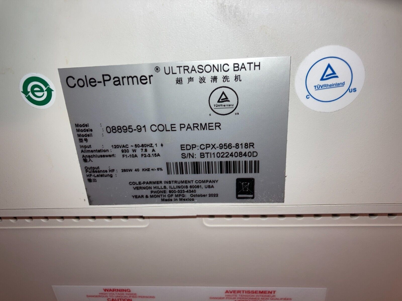 Cole Parmer Model 08895-91 Ultrasonic Bath with Heater & Digital Timer 5.5 gal.